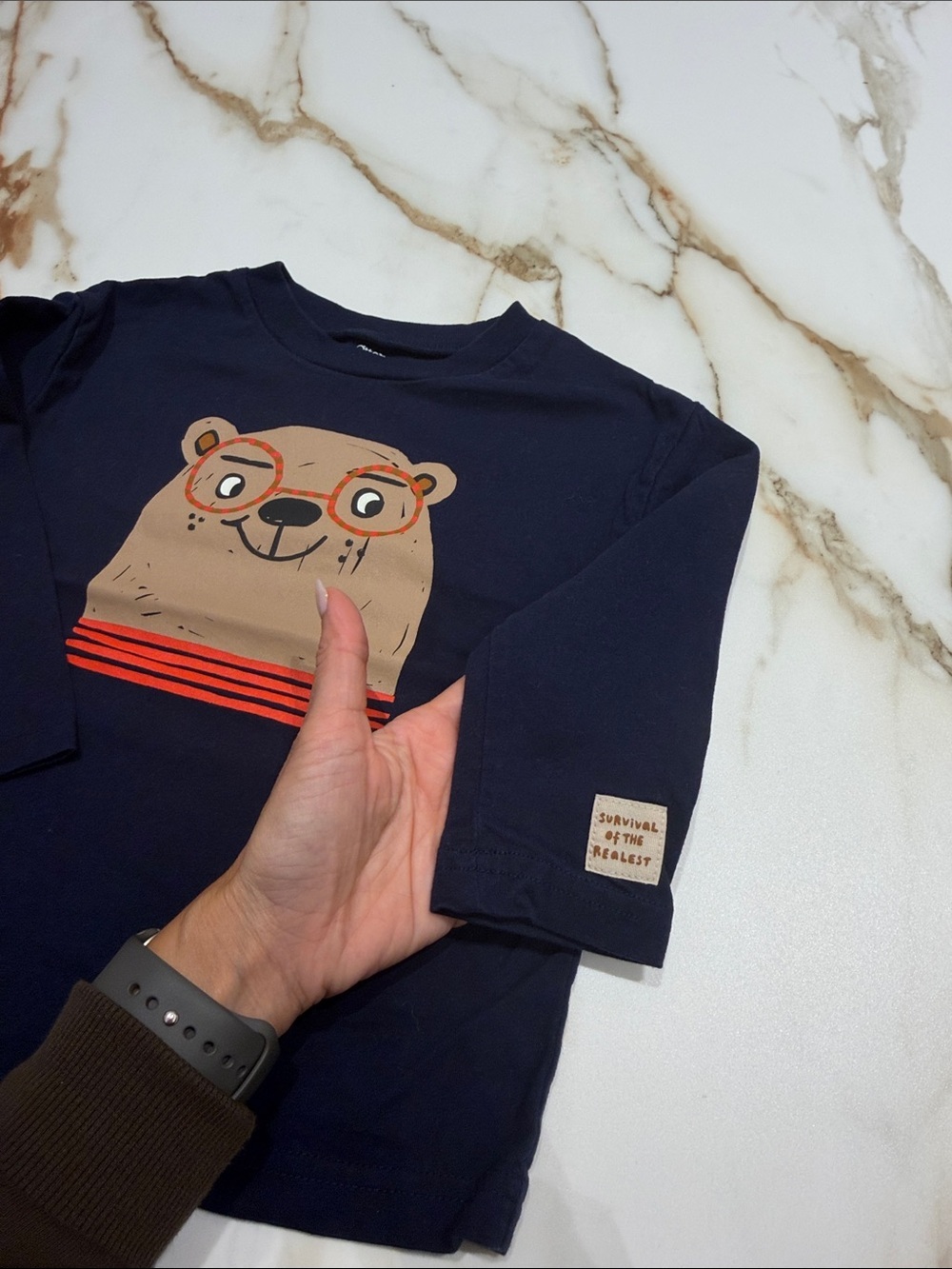 Kids Navy Bear Graphic Long-Sleeve Tee - Picture 3 of 4